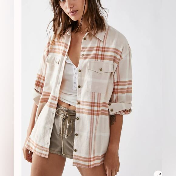 Spell Tops - Spell & the Gypsy Basecamp Flannel button up in Musk small cozy plaid cotton